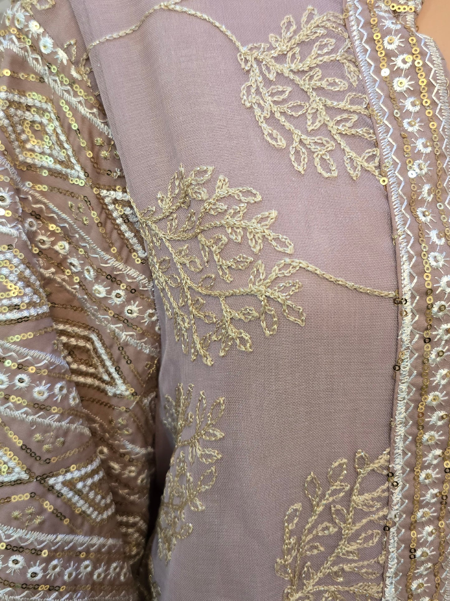 ZY-068 Dusty Pink Gold Leaf Embroidered Jalabiya