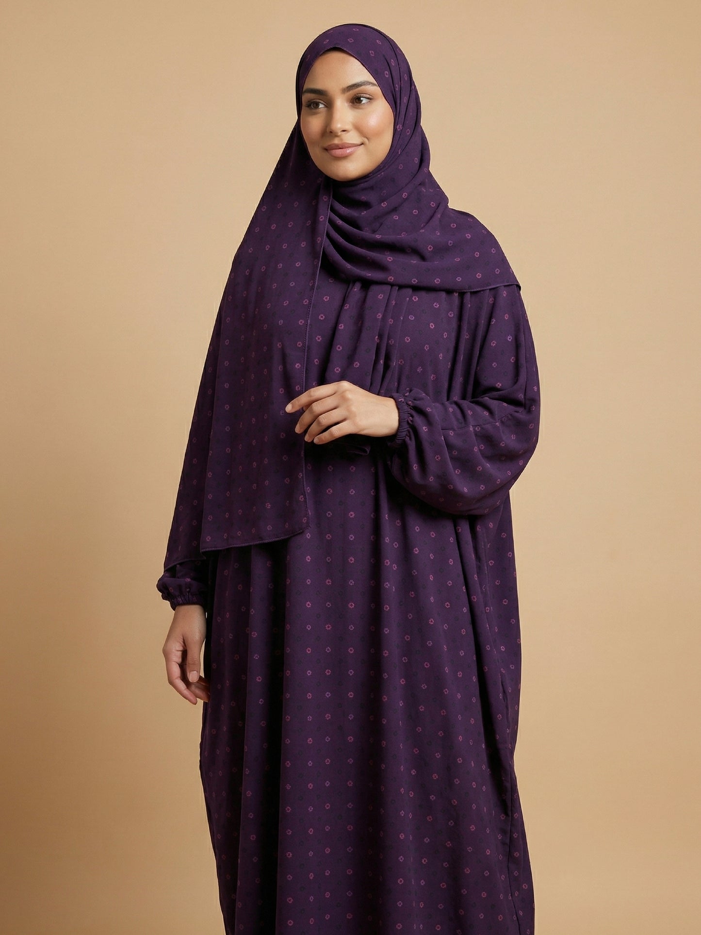 ZY-087 Deep Purple Textured Prayer Abaya
