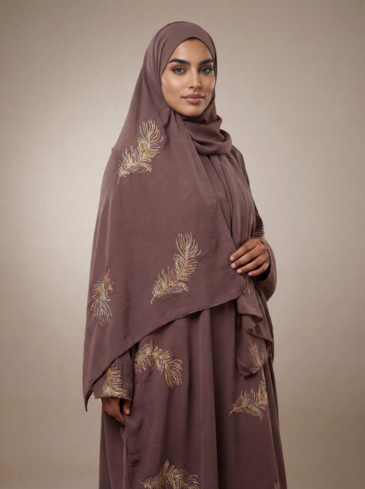 ZY-059 Cocoa Feather Embroidered Prayer Abaya