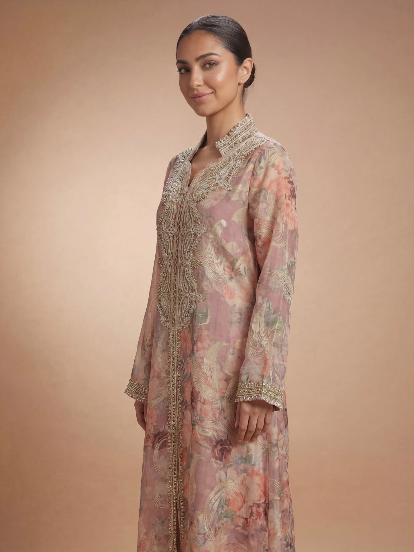 ZY-061 Mauve Floral Embroidered Luxury Jalabiya