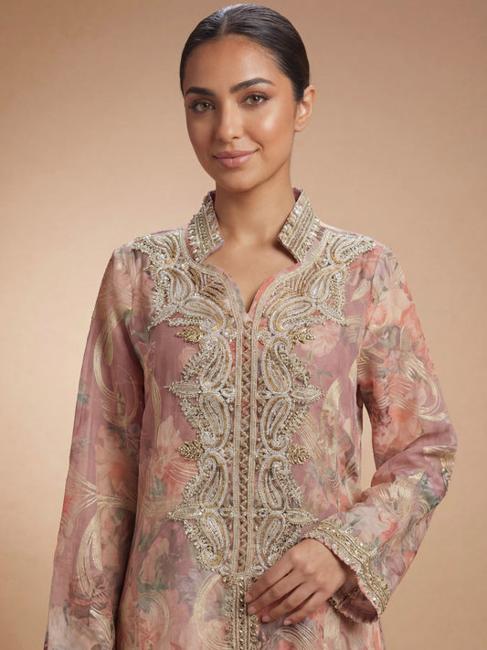 ZY-061 Mauve Floral Embroidered Luxury Jalabiya