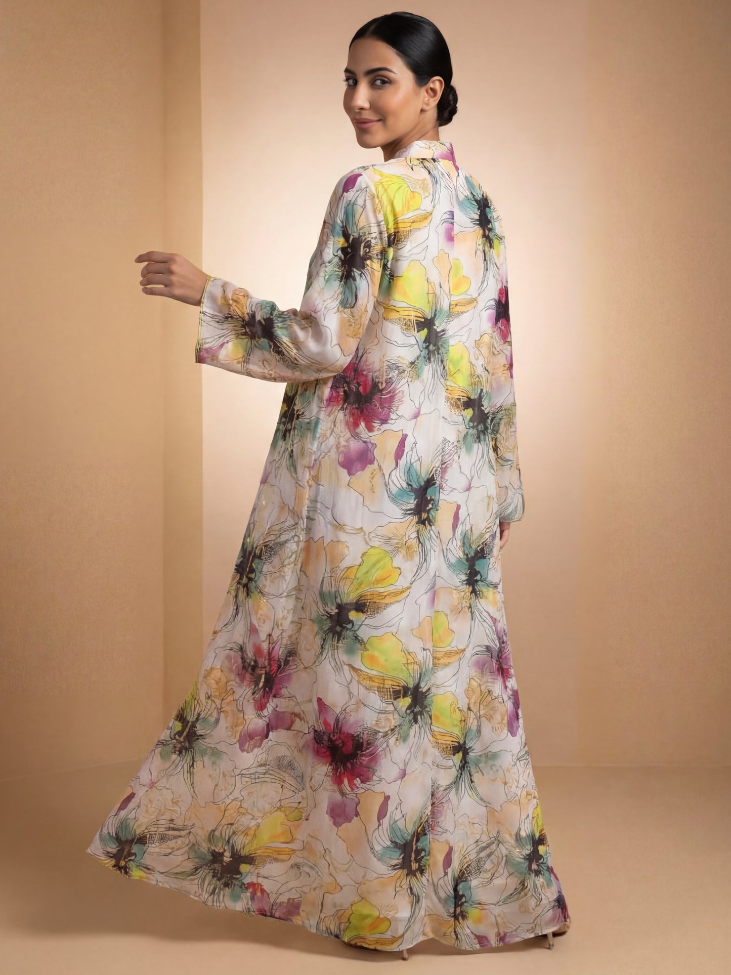 ZY-062 جلابية متعددة الألوان بنقشة زهور نابضة بالحياة 