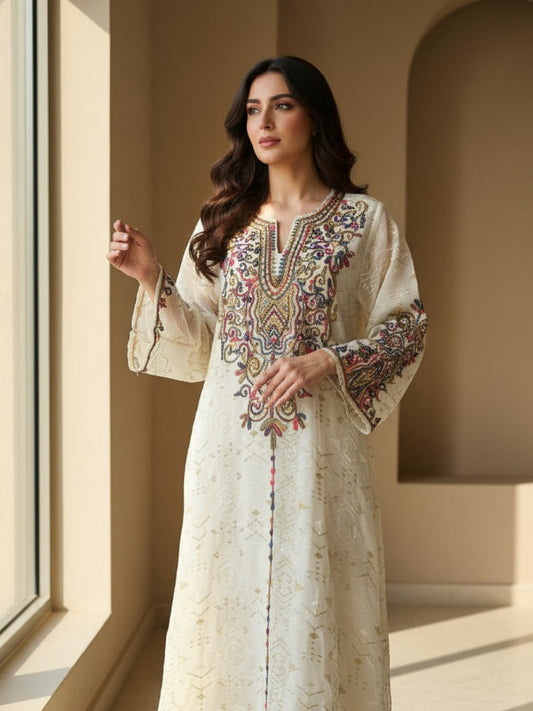 ZY-029 Cream Embroidered Elegance