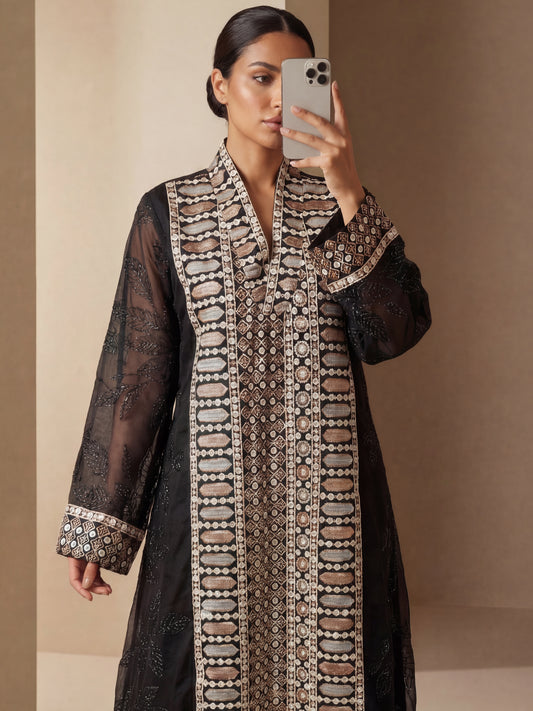 ZY-043 جلابية مطرزة سوداء 