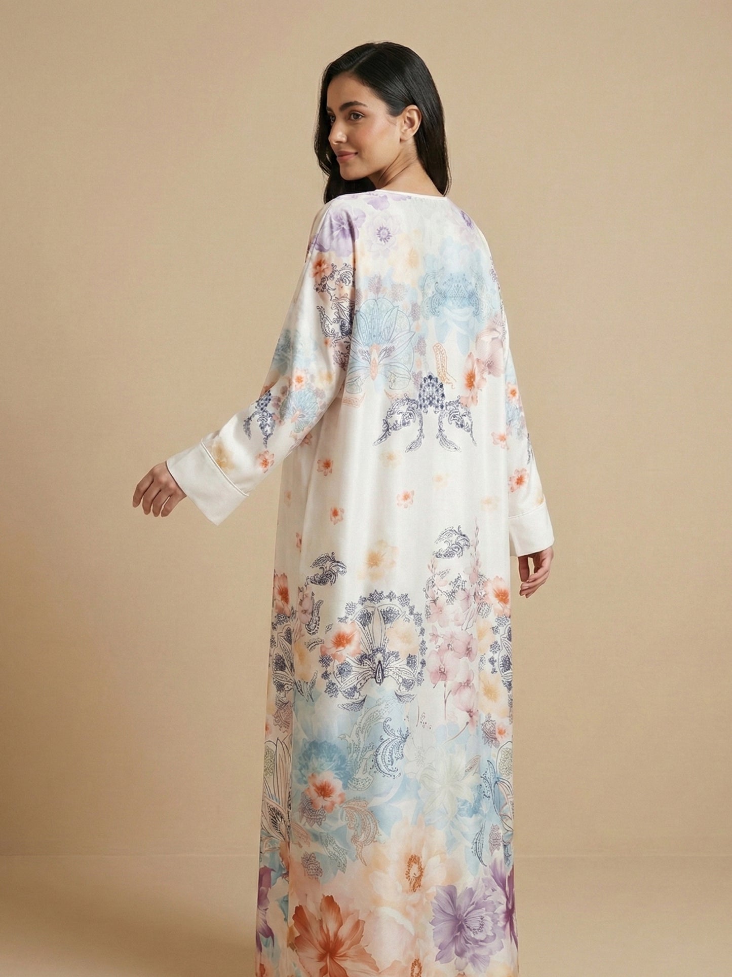 ZY-044 جلابية بطبعات باستيل ناعمة