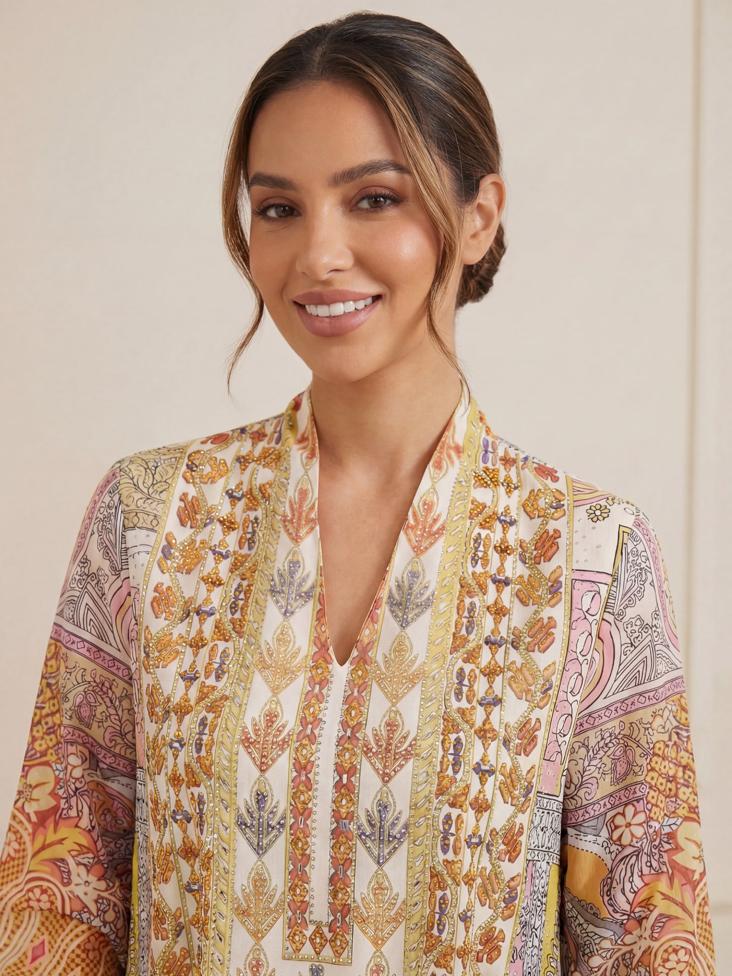 ZY-055 جلابية بطبعات باستيل راقية