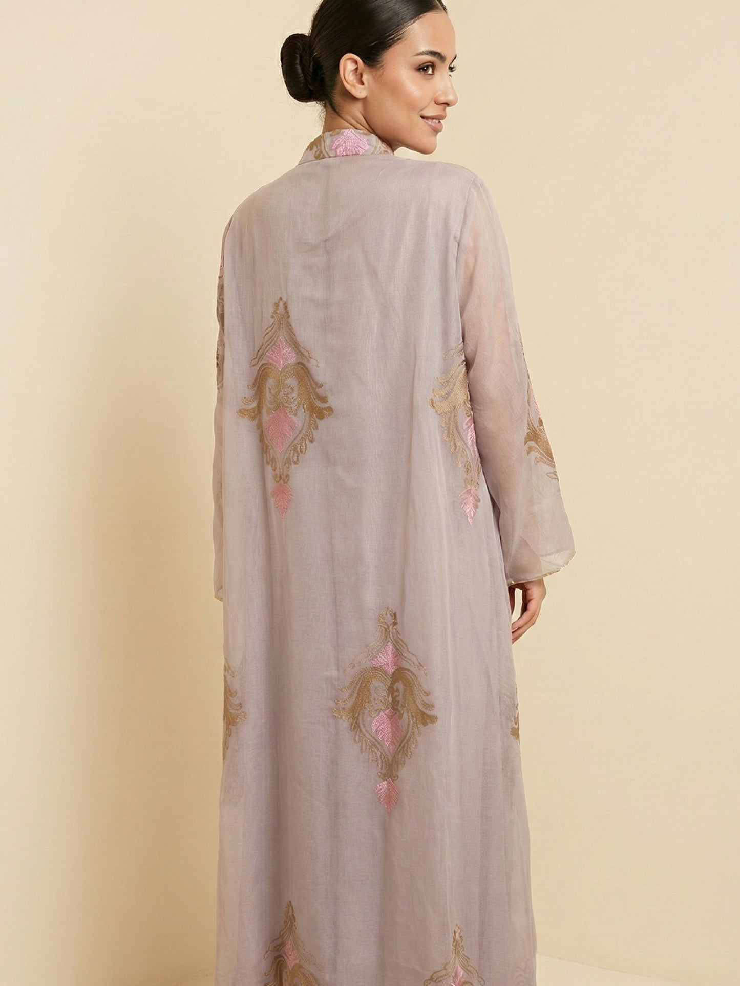 ZY-057 Grey Embroidered Sequin Statement Jalabiya