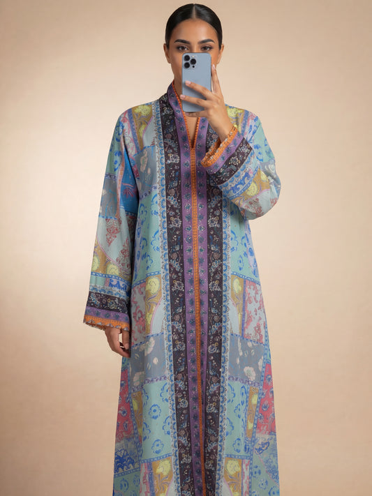 ZY-064 Azure Mosaic Multi-Print Jalabiya