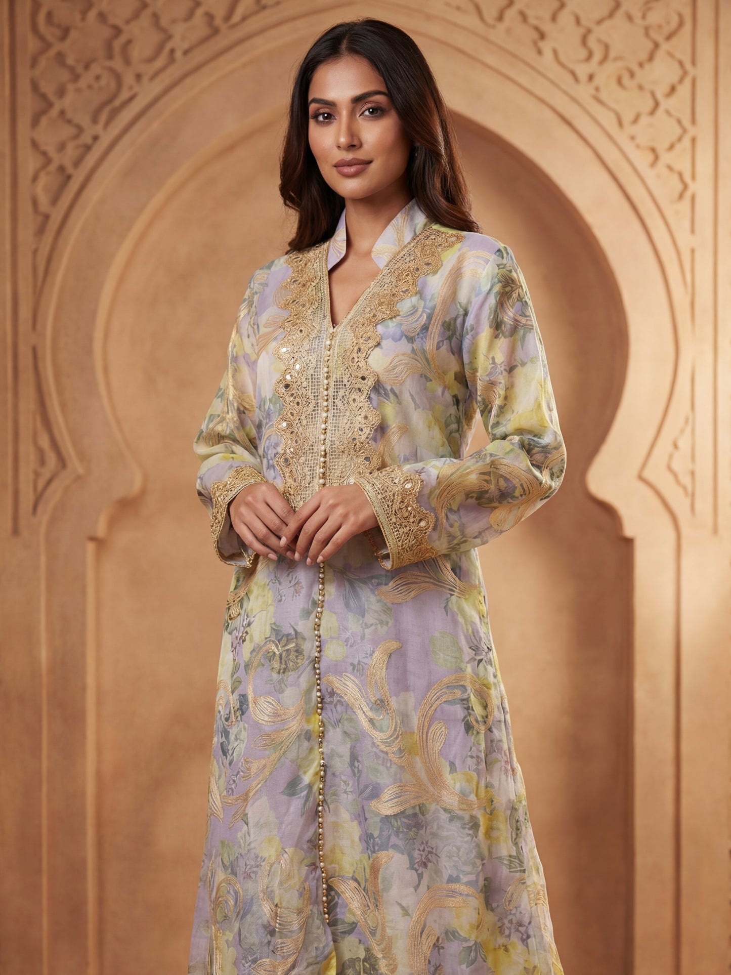 ZY-066 Lilac Bloom Gold Lace Jalabiya