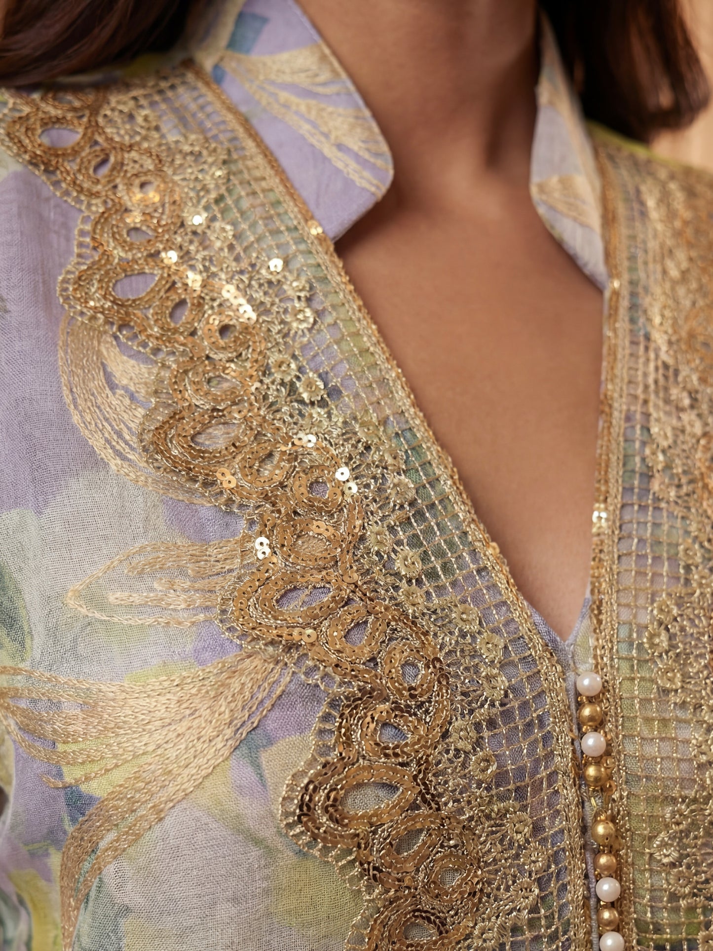 ZY-066 Lilac Bloom Gold Lace Jalabiya