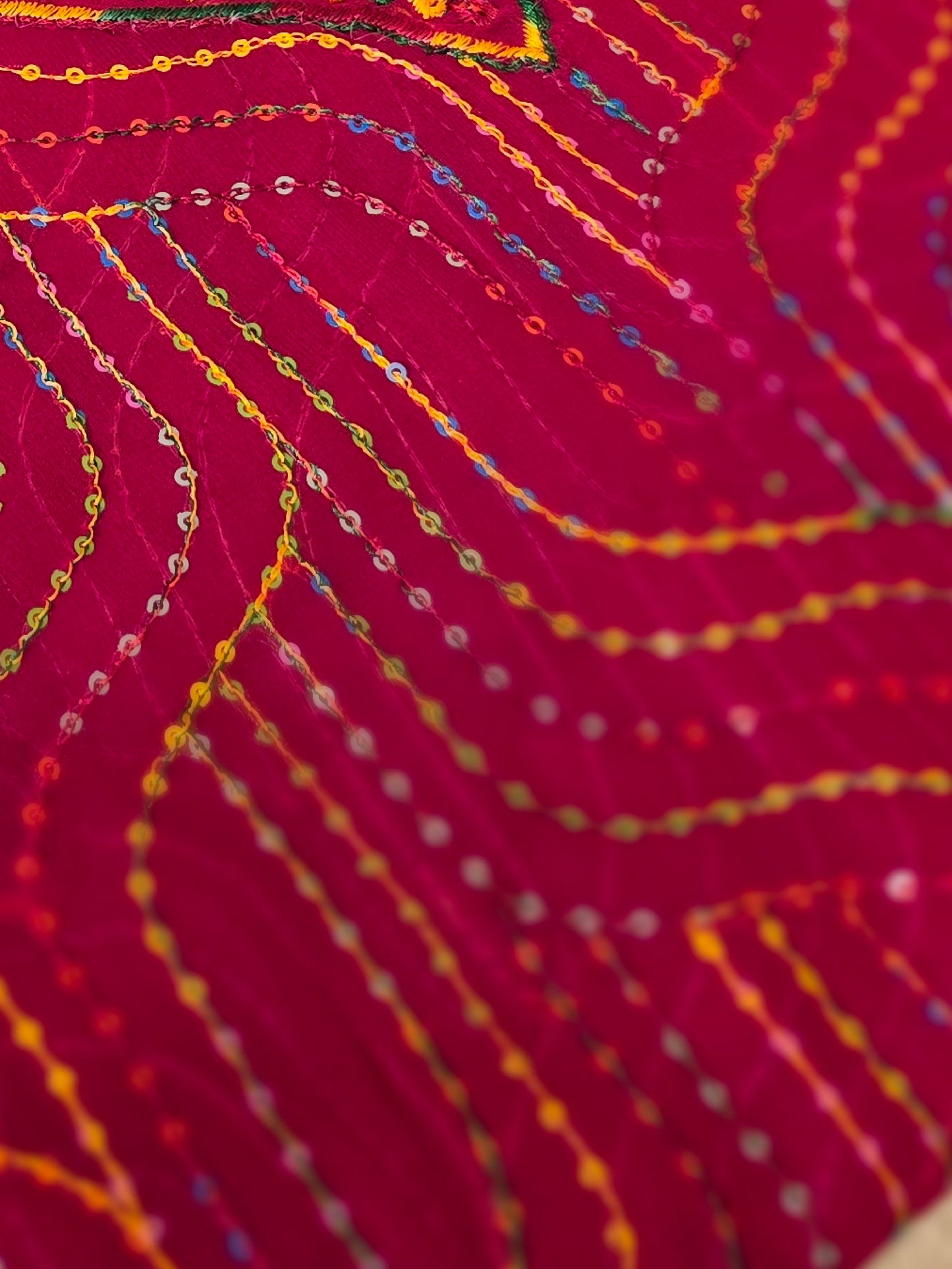 ZY-FAB-004 Fuchsia Pink Chiffon Mukhawer Fabric with Multicolor Embroidery