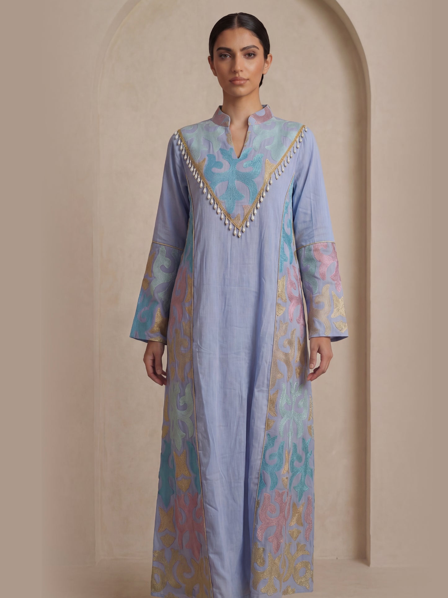 ZY-076 Sky Blue Embroidered Jalabiya