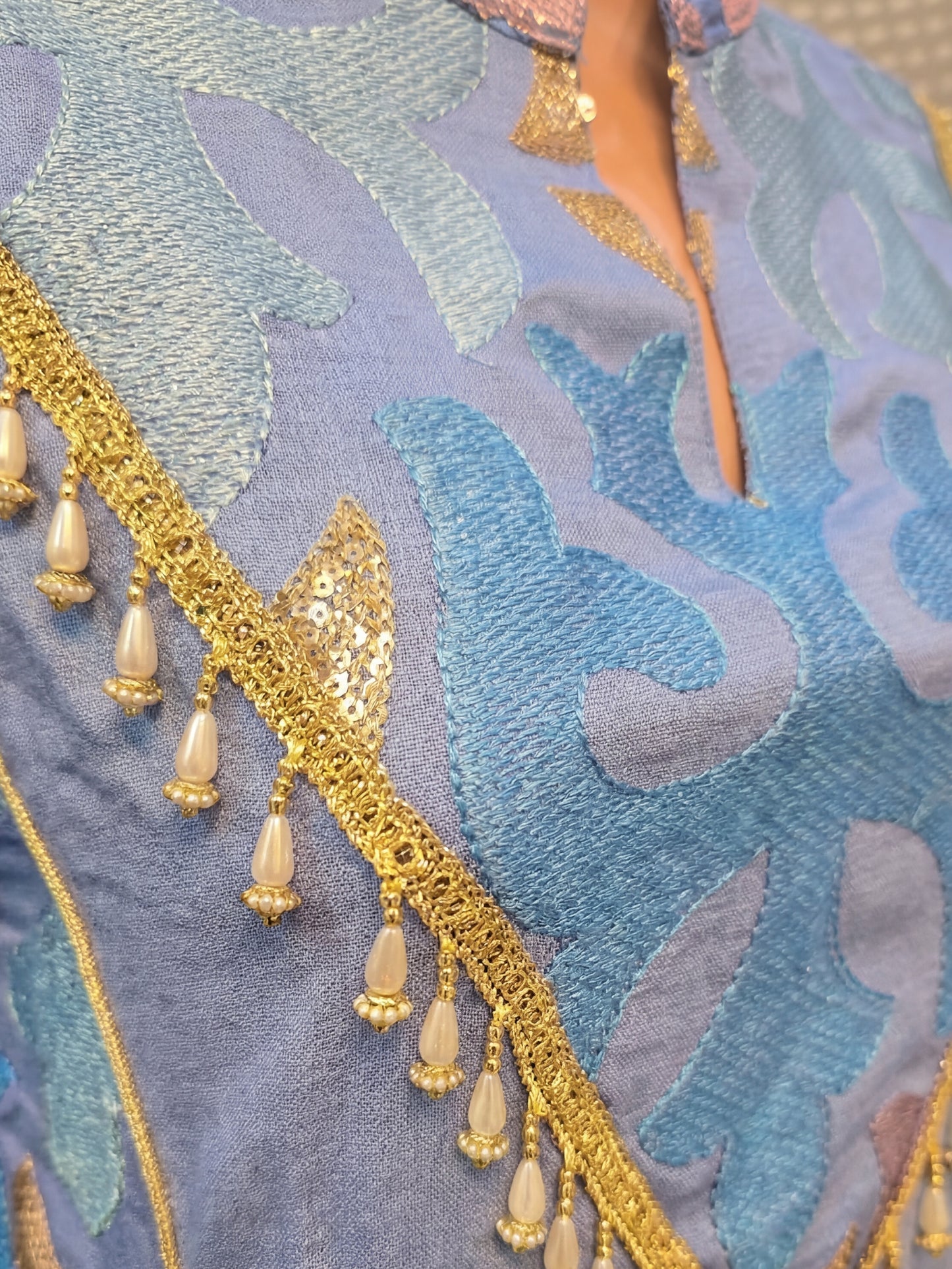 ZY-076 Sky Blue Embroidered Jalabiya