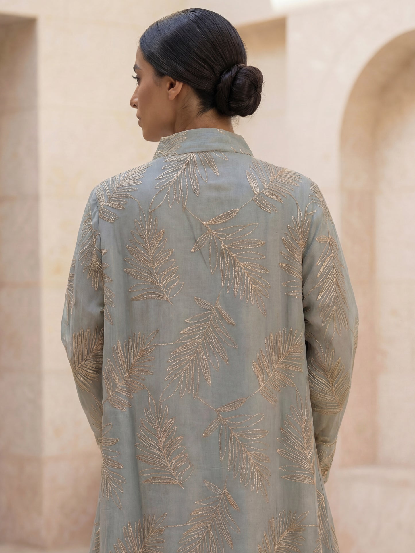 ZY-078 Tiffany Blue Embroidered Jalabiya with Gold Detailing